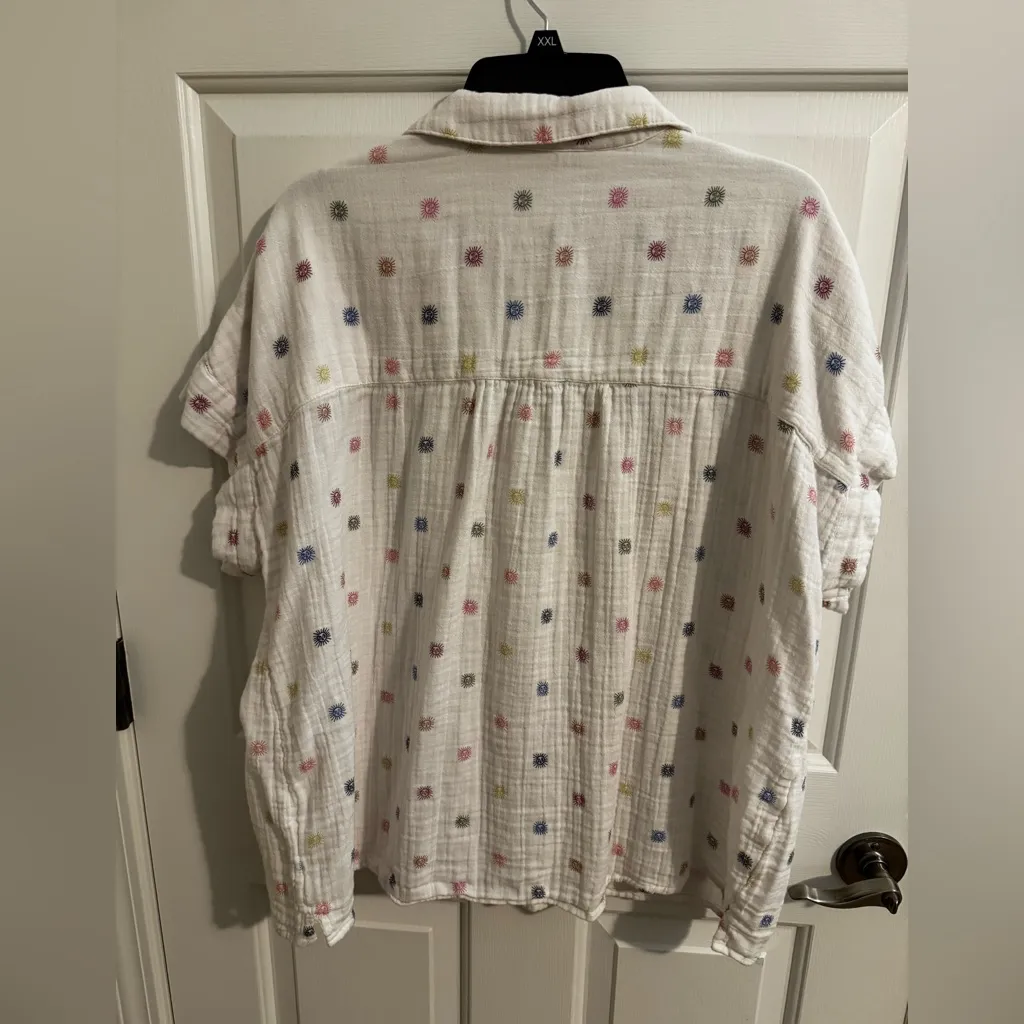 Sonoma Double Gauze Cotton Button Up Oversized Sunburst White Plus 1X - Image 8