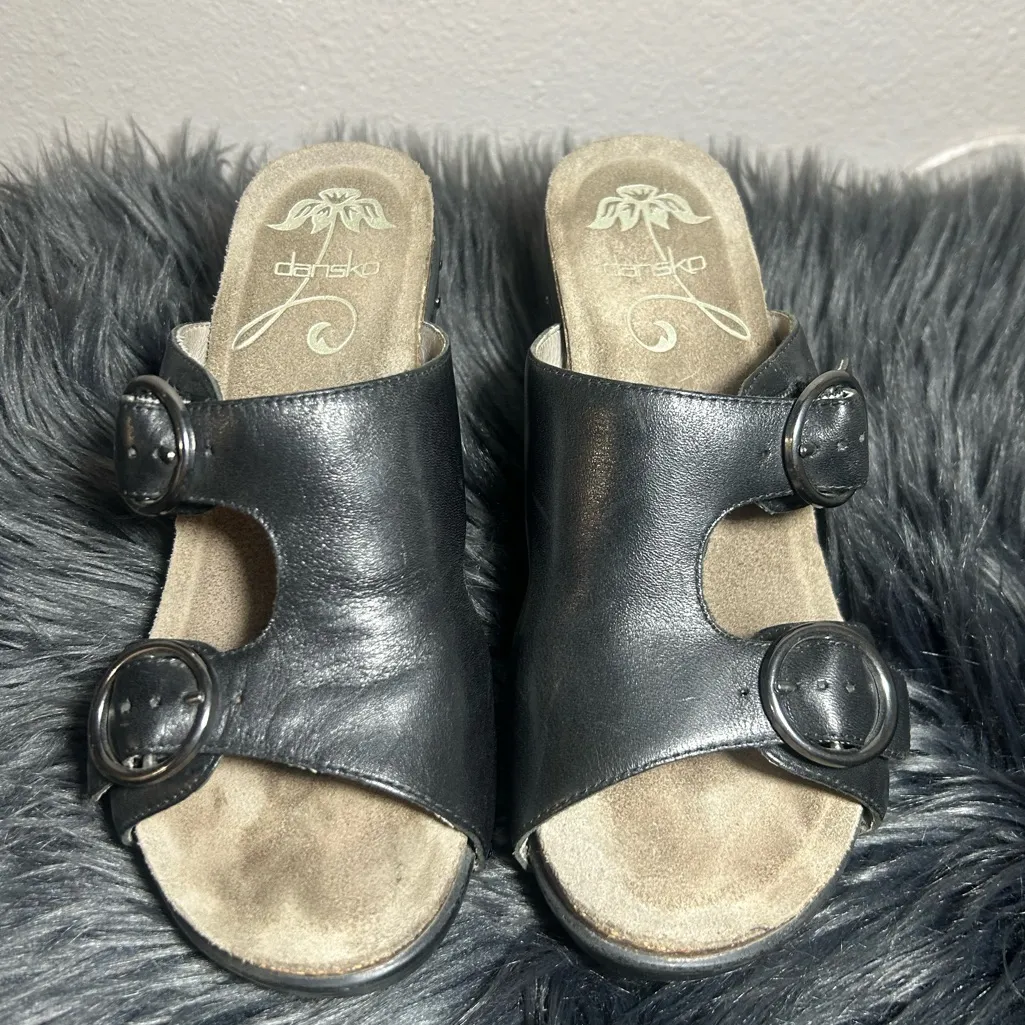 DANSKO Fern Studded Wedge Leather Buckle Platform Slide-On Sandals Black Sz37EU - Image 5