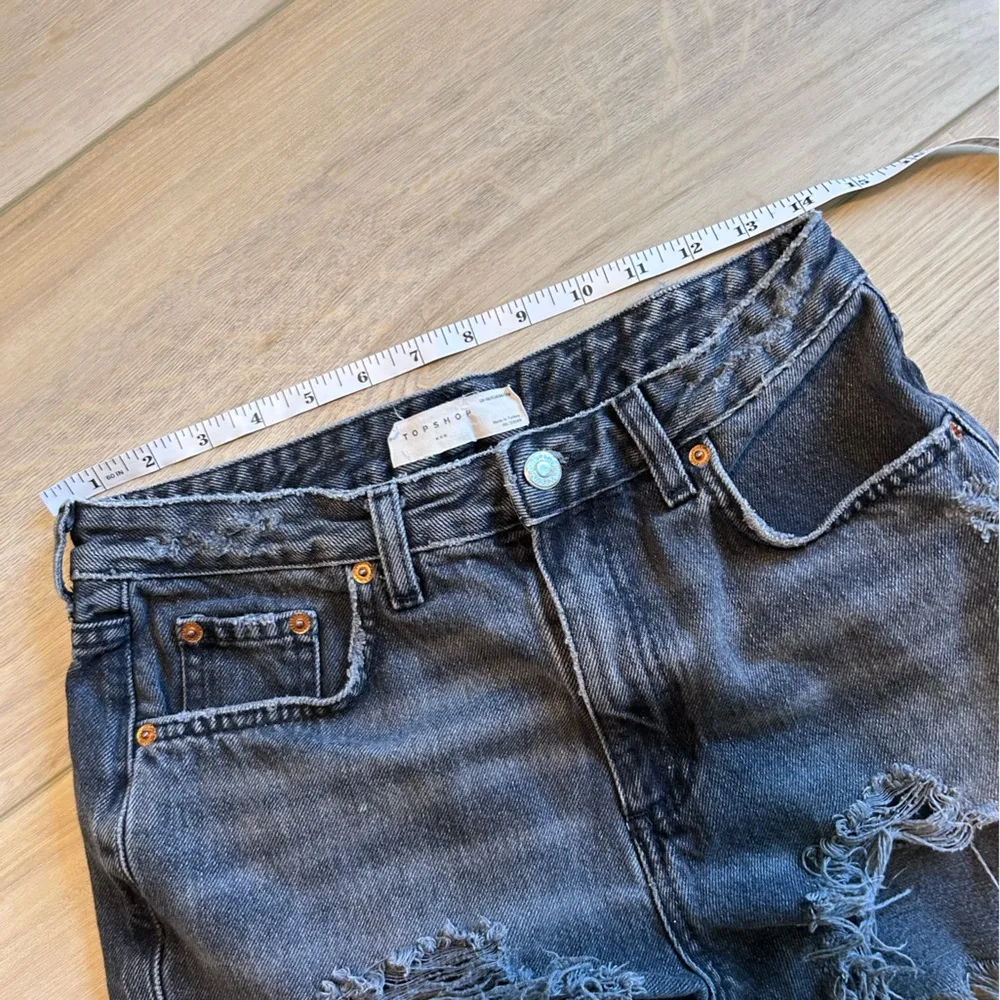 TopShop Distressed Black Denim Shorts - Image 3