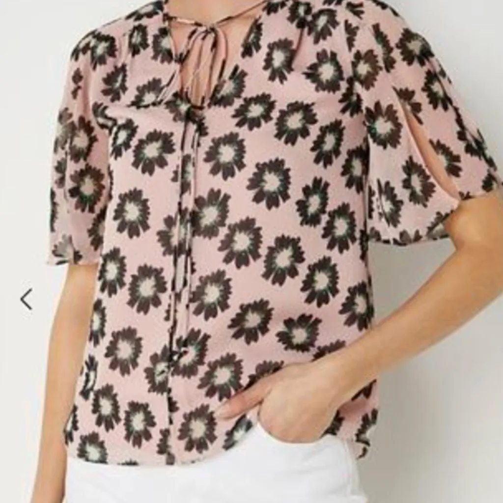 Ted Baker London Harlynn Split Sleeve Floral Top Neck Tie Sz 1 (US 4) NWT Pink - Image 2