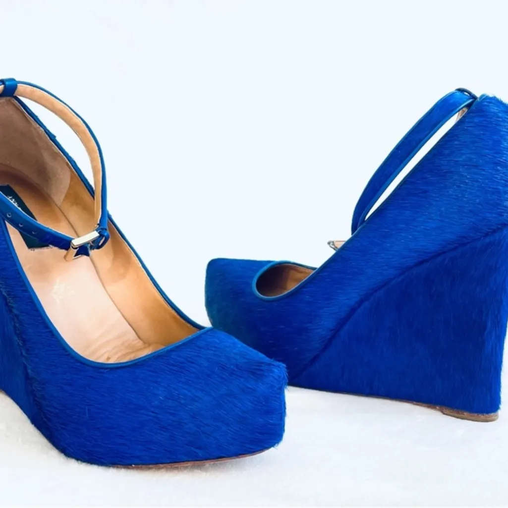 Ann Taylor cobalt blue-platform calf hair wedge heels with ankle buckle strap 7 - Image 5