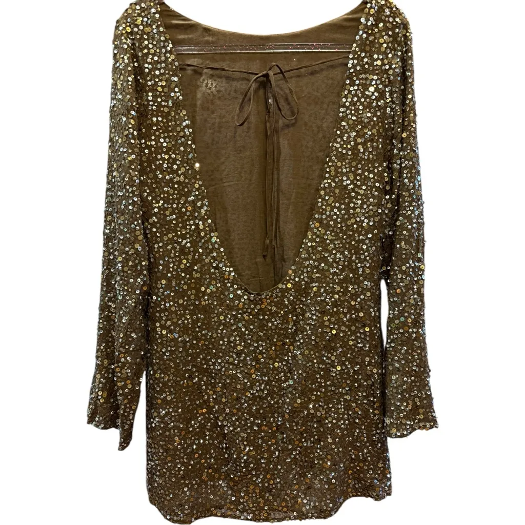 Free People Jen's Pirate Booty Brown Sequin Mini Dress Open Back Boho Small New - Image 4