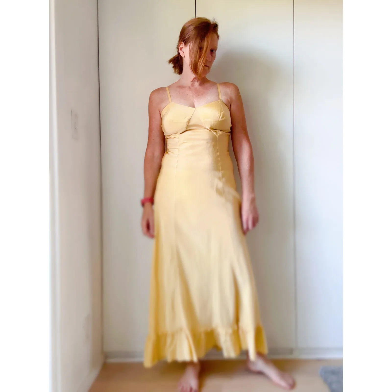 Vintage 1940s Slip Dress Size Medium Buttercream Maxi Coquette Softgirl Romantic Yellow - Image 11