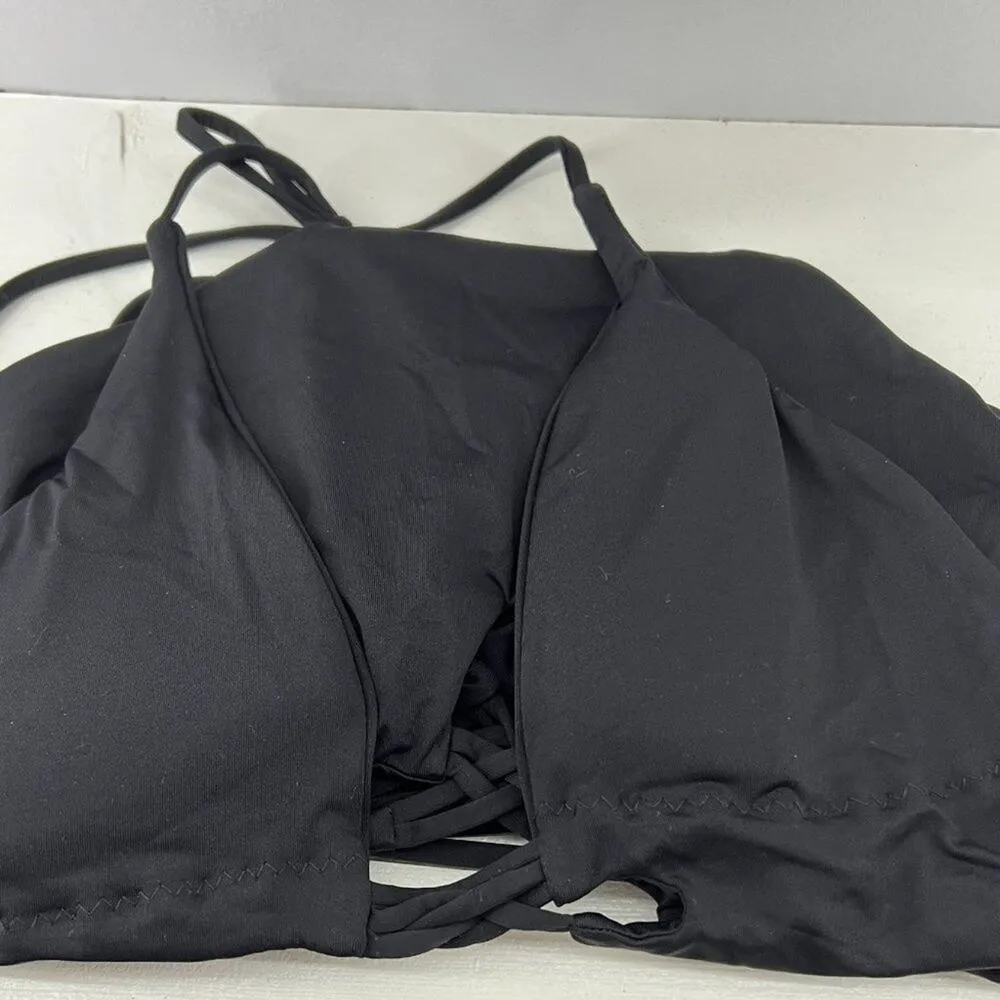 Isabella Rose Black Crisscross Front Plunge Halter One Piece Swimsuit Small - Image 3