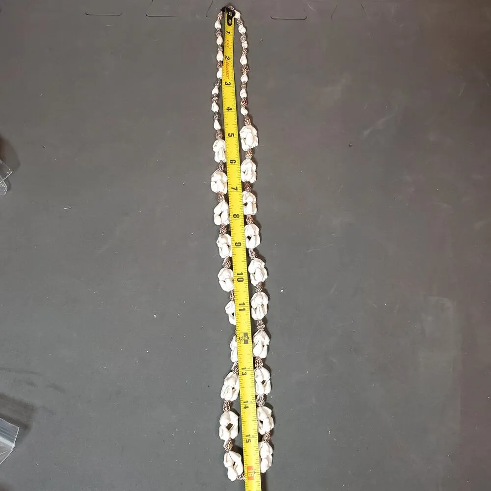 Hilo Hatties Necklace Cowrie Shell Bead Cluster Dividers Strand 16" Vtg Bohemian White - Image 4