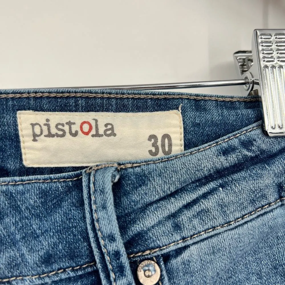 Pistola denim blue jeans seamed front zipper & button closure pockets size 30 - Image 4