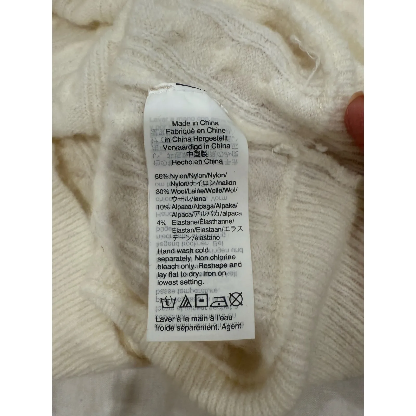 J.Crew Sweater Womens Small Cream Wool Alpaca Cable Knit Ruffle Front Turtleneck - Image 9