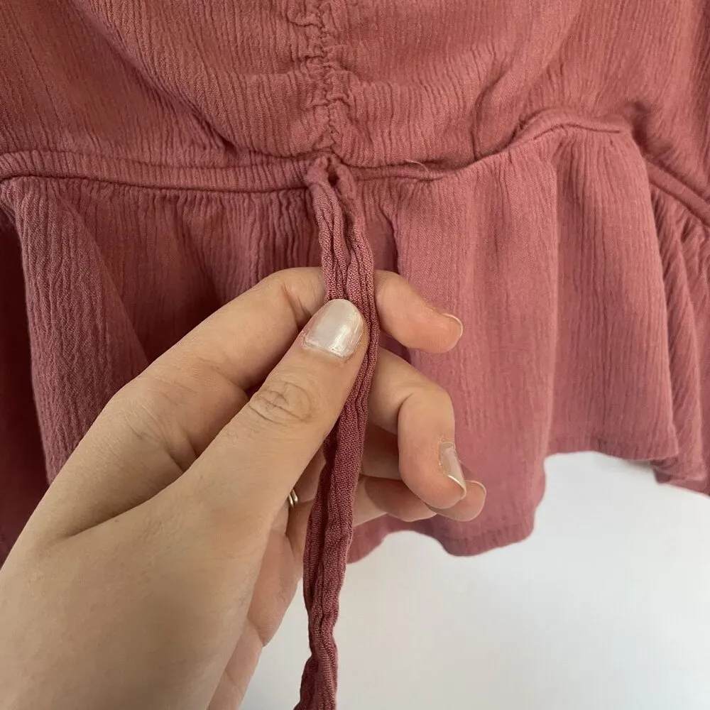 Rue21 pink cropped top summer rayon dusty rose frilled puffed sleeve size large - Image 5