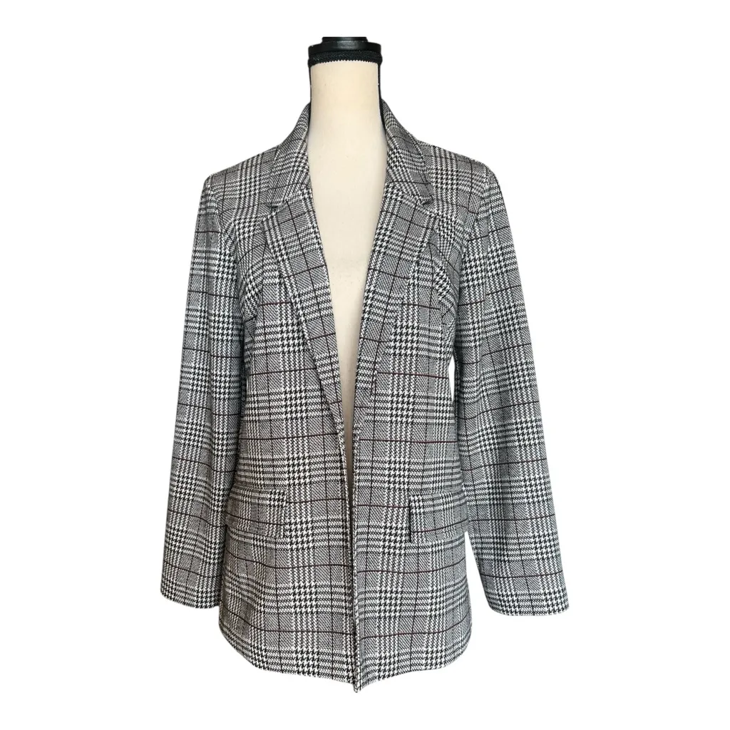 Brand New Rachel Zoe Knit Black and White Plaid Open Blazer Size M - Image 9