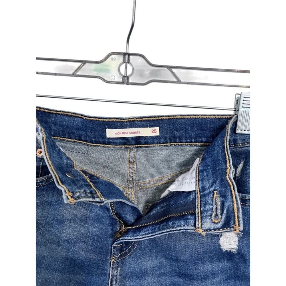 Levi Strauss High Rise Dark Blue Denim Jean Shorts Size 25 Casual Cotton Stretch - Image 4