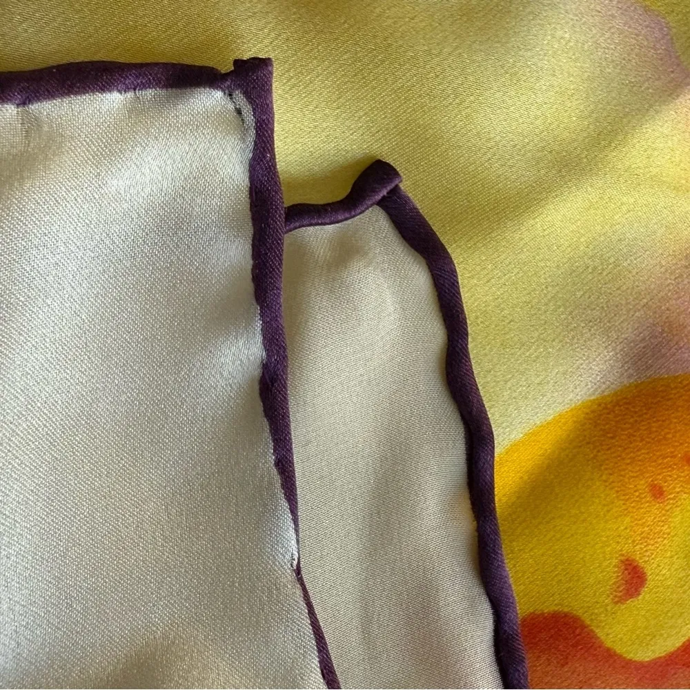 Vintage Angelique L. Paris 100% Silk Rolled Hem Floral Square Scarf 33”X 34” Red - Image 8