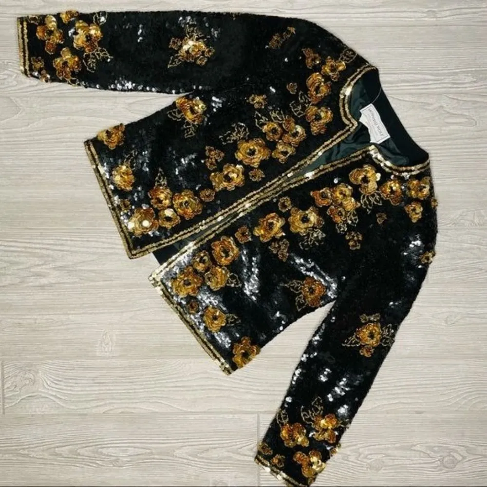 Vintage Howard wolf wool sequin floral long sleeve cardigan shirt shiny sm - Image 6