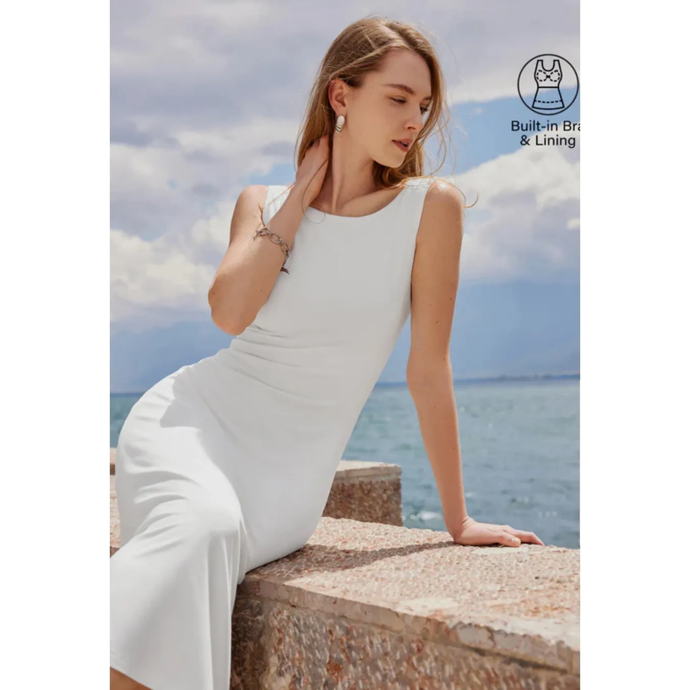 Brand New OGL Women's Size Large Gray Skinkiss Sleeveless Midi Dress Viscose Black - Image 3