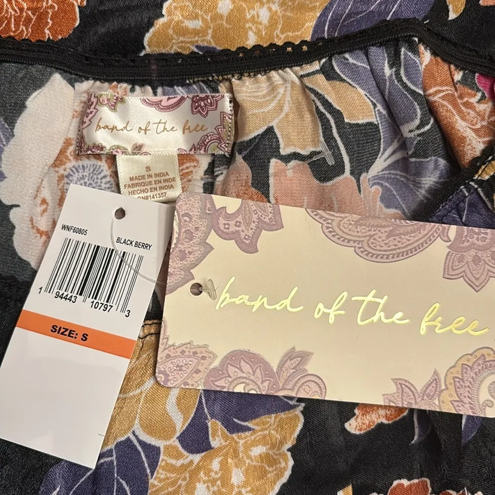 Band of the Free Lilou Floral Lace Slip Midi Skirt Black Berry Size S NWT - Image 5