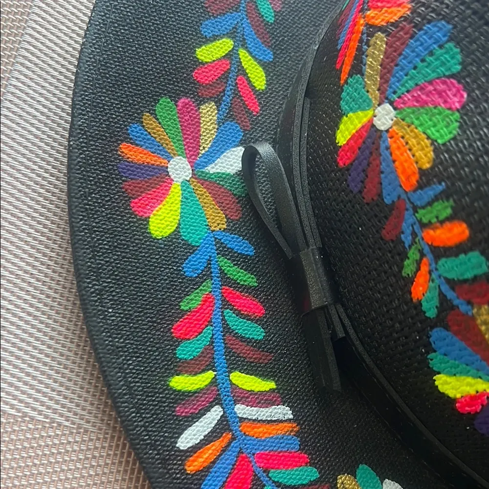 Black Floral Painted Hat - Image 3