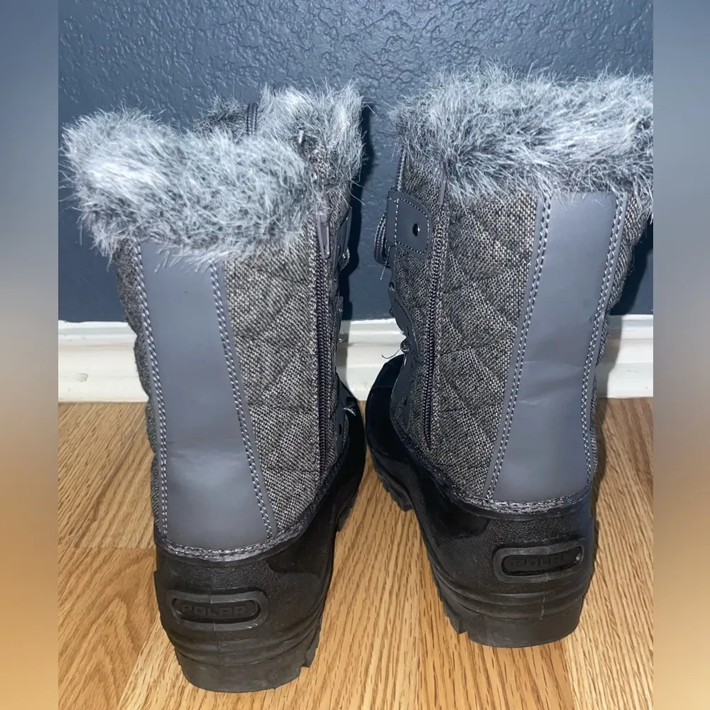 POLAR Womens Mid Calf Mountain Walking Tactical Waterproof Boots size 6 quilted Gray - Image 6