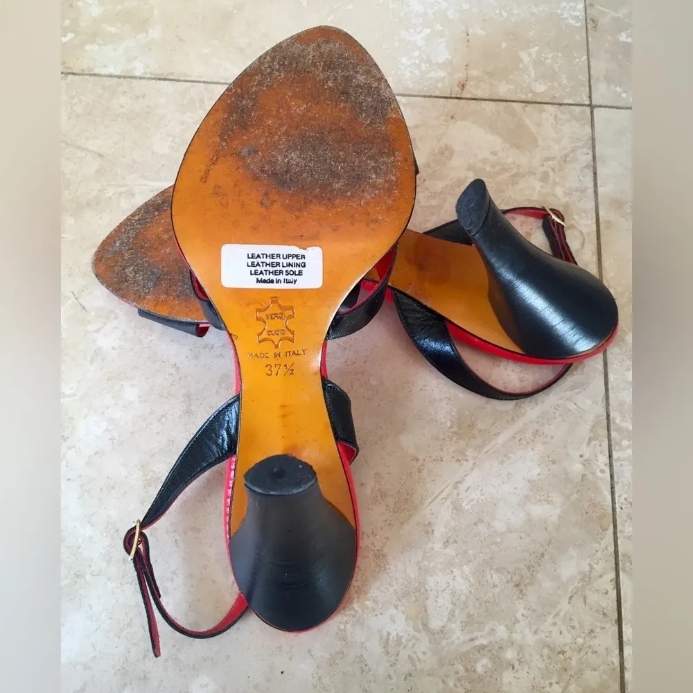 Giancarlo Paoli Black Leather Slingback Sandals, Size 37.5 - Image 5