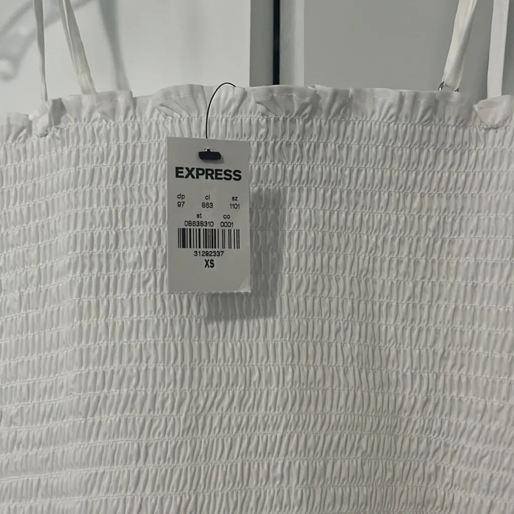 EXPRESS  White Shirred Top‎ Size XS - Image 3