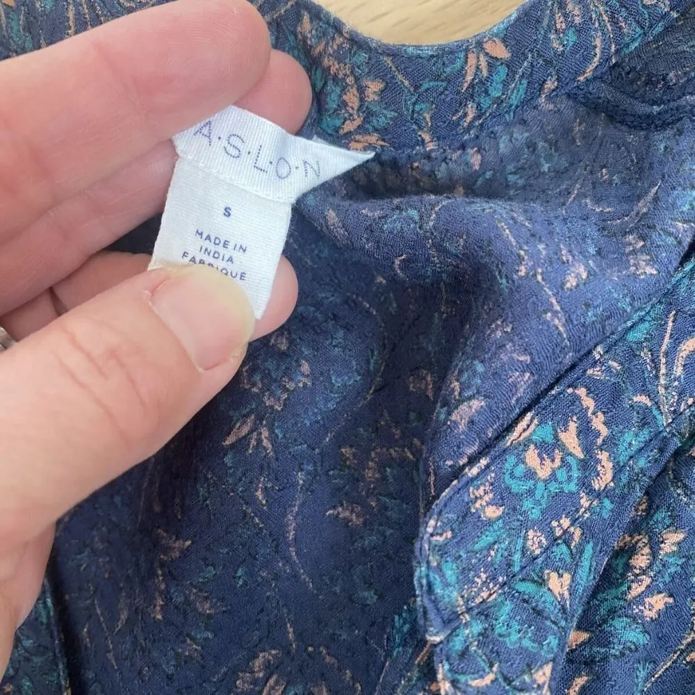 Caslon Peasant Blouse Floral Print Lace Blue Small Spring Feminine - Image 5