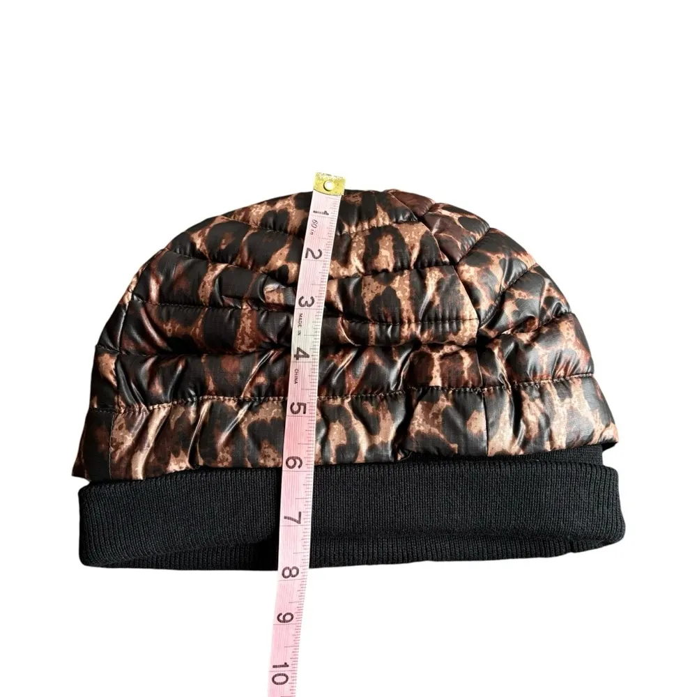 Think Royln Leopard Print Quilted Puffer Beanie Hat Brown - Image 11