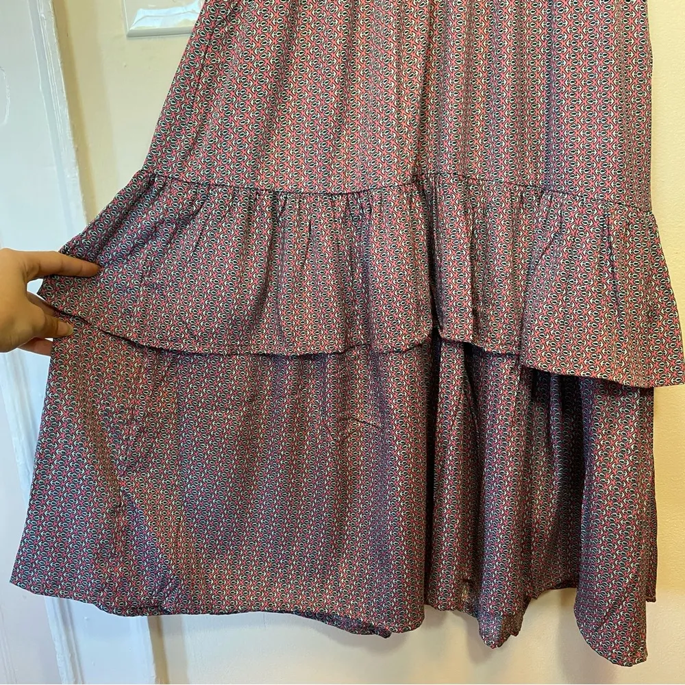 Perry Walker | Cornelia II Ruffle Sleeve Tiered Midi Dress Silk Pink/Blue Sz 6/8 Pink - Image 8