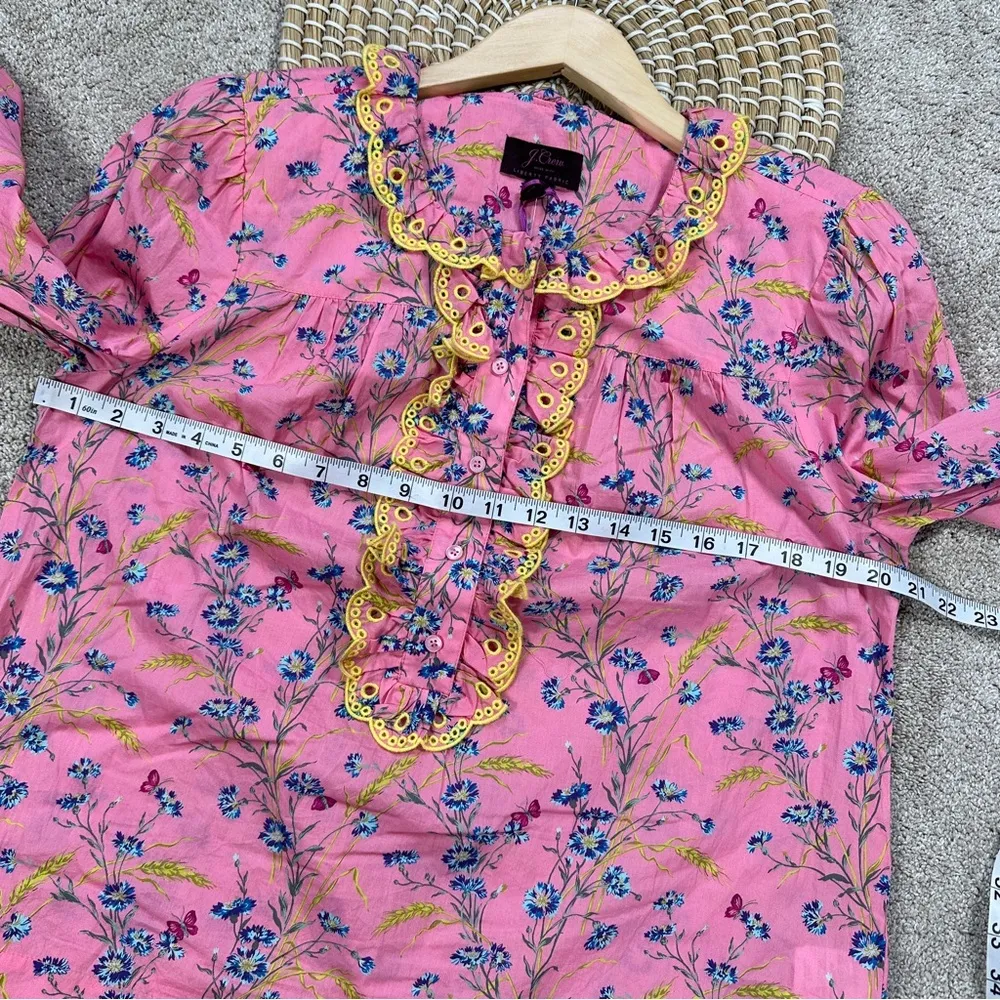 NWT J. Crew Liberty Fabric Poplin Ruffle Blouse Top Wheat Bouquet Floral Pink M - Image 15