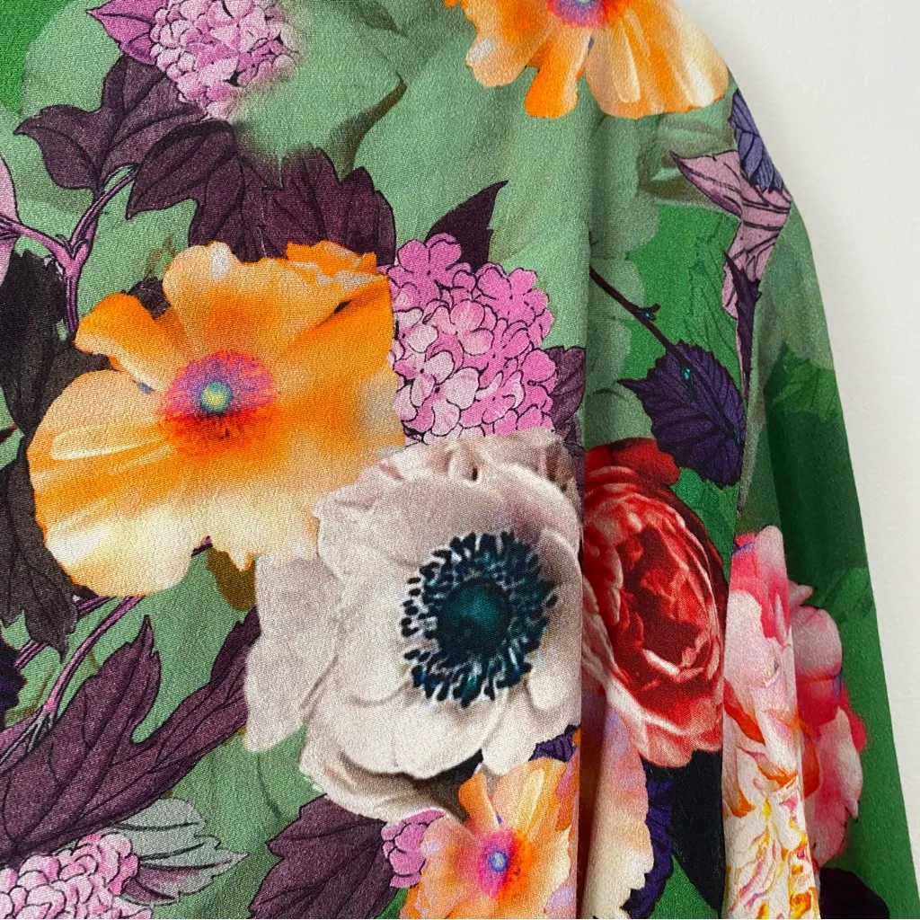 Zara Green Floral Print Kimono Coat Jacket size Medium - Image 10