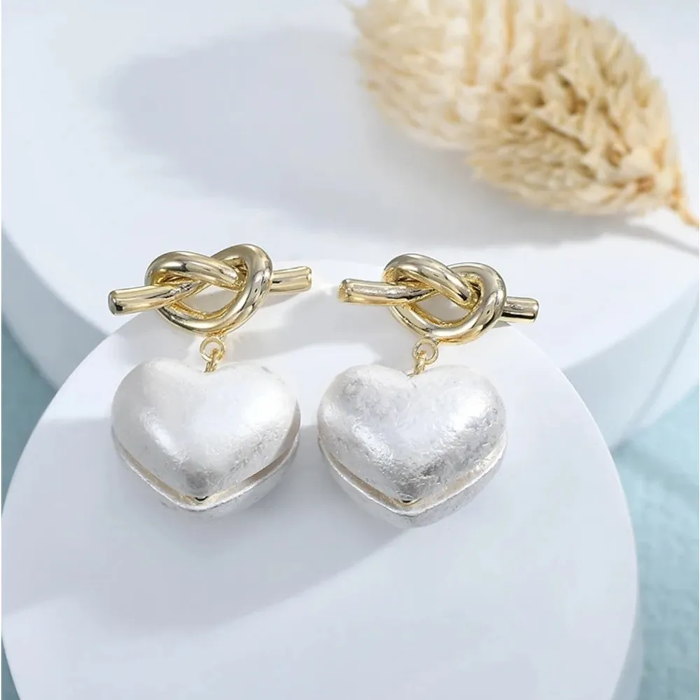 Heart Bow Earrings Silver - Image 2