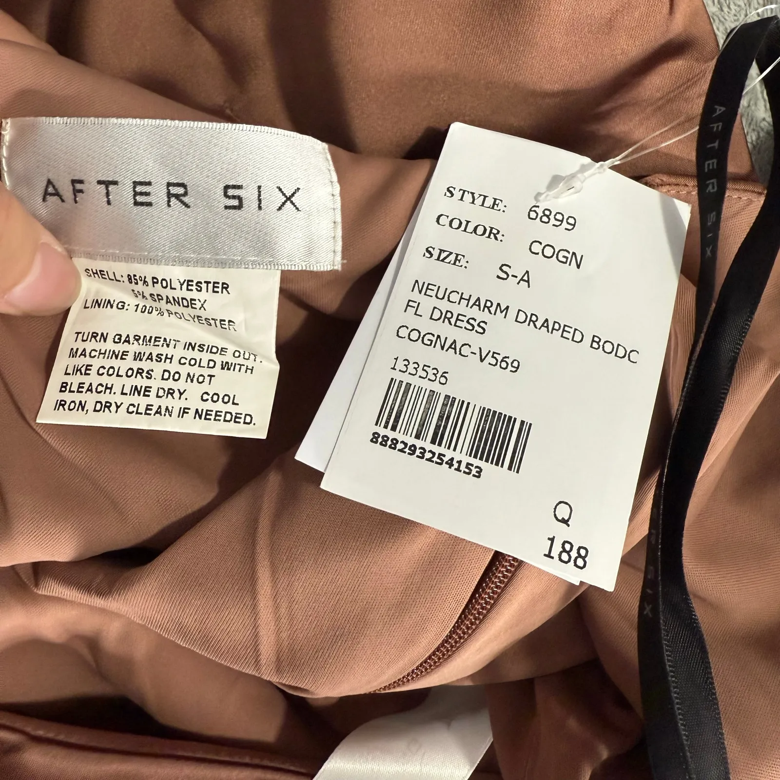 After Six Pleated Cap Sleeve Charmeuse Gown Cognac - Image 5