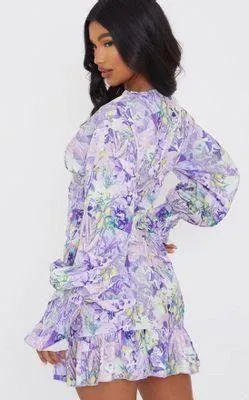 ‘Floral Tie Front Detail Frill Hem Shift Dress’ - Image 2