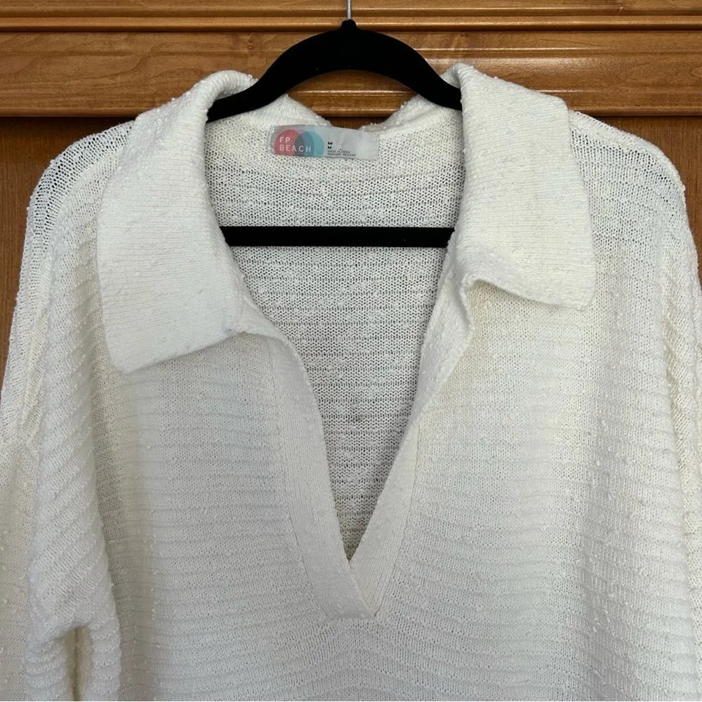 Free People  Beach Carter Polo Collared Sweater White Size Medium Rugby - Image 3