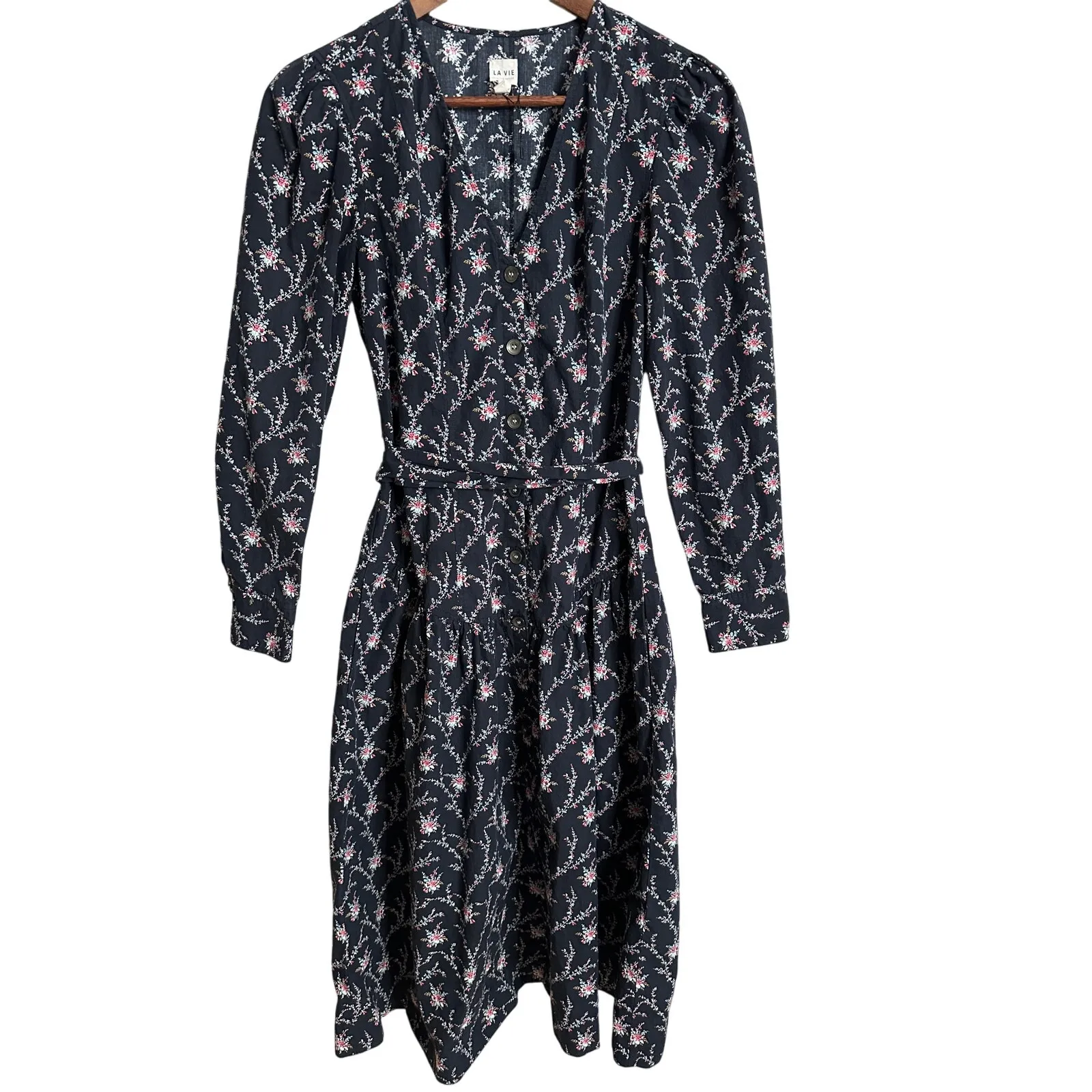 La Vie Rebecca Taylor Aubrie Floral Midi Dress Black Womans XS - Image 2