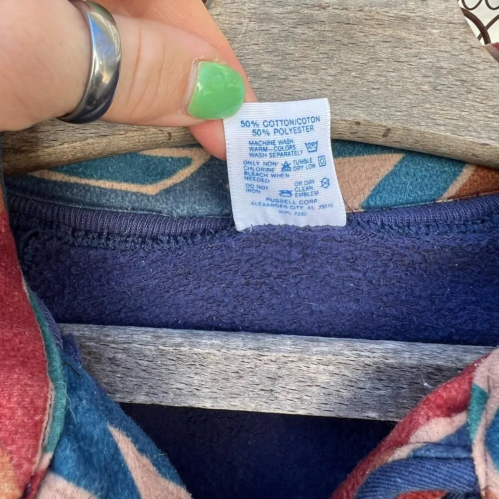 Vintage 90s Southwestern Aztec Cardigan Sweatshirt Boho Earth Tone LARGE Blue - Image 6