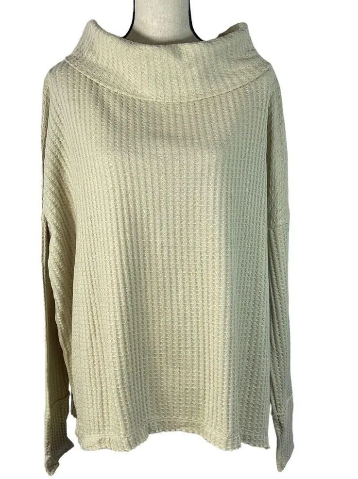 Free People Large Thermal Top Juicy Cowl Neck Split Back Long Sleeve Stone Cold - Image 3