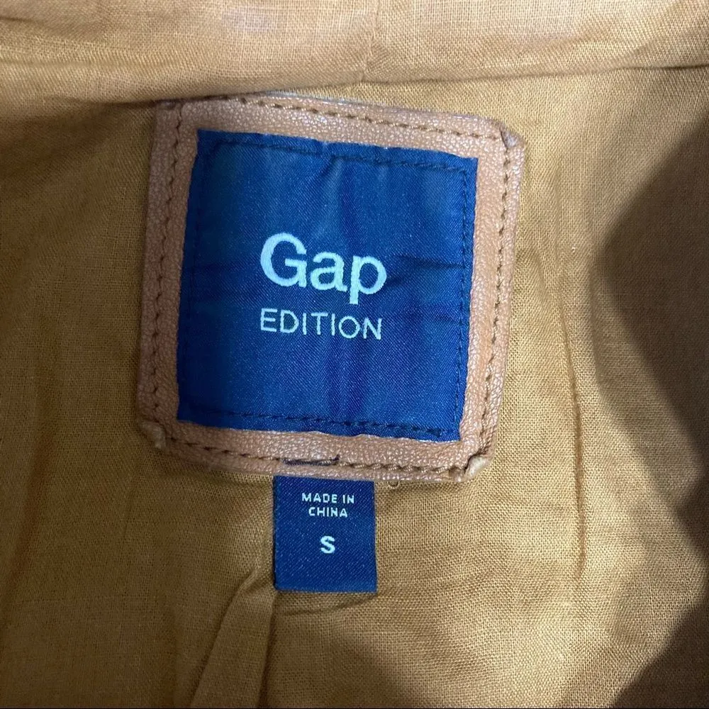 Gap Brown Leather Asymmetrical Button‎ Up Motorcycle Jacket Sz Small - Image 4