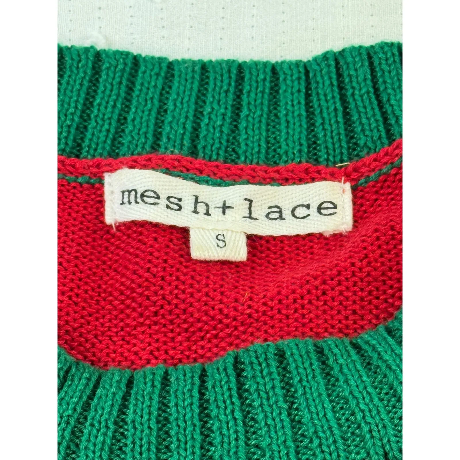 Mesh Lace Womens Size S Red Green White Snowflake Holiday Ugly Christmas Sweater - Image 3