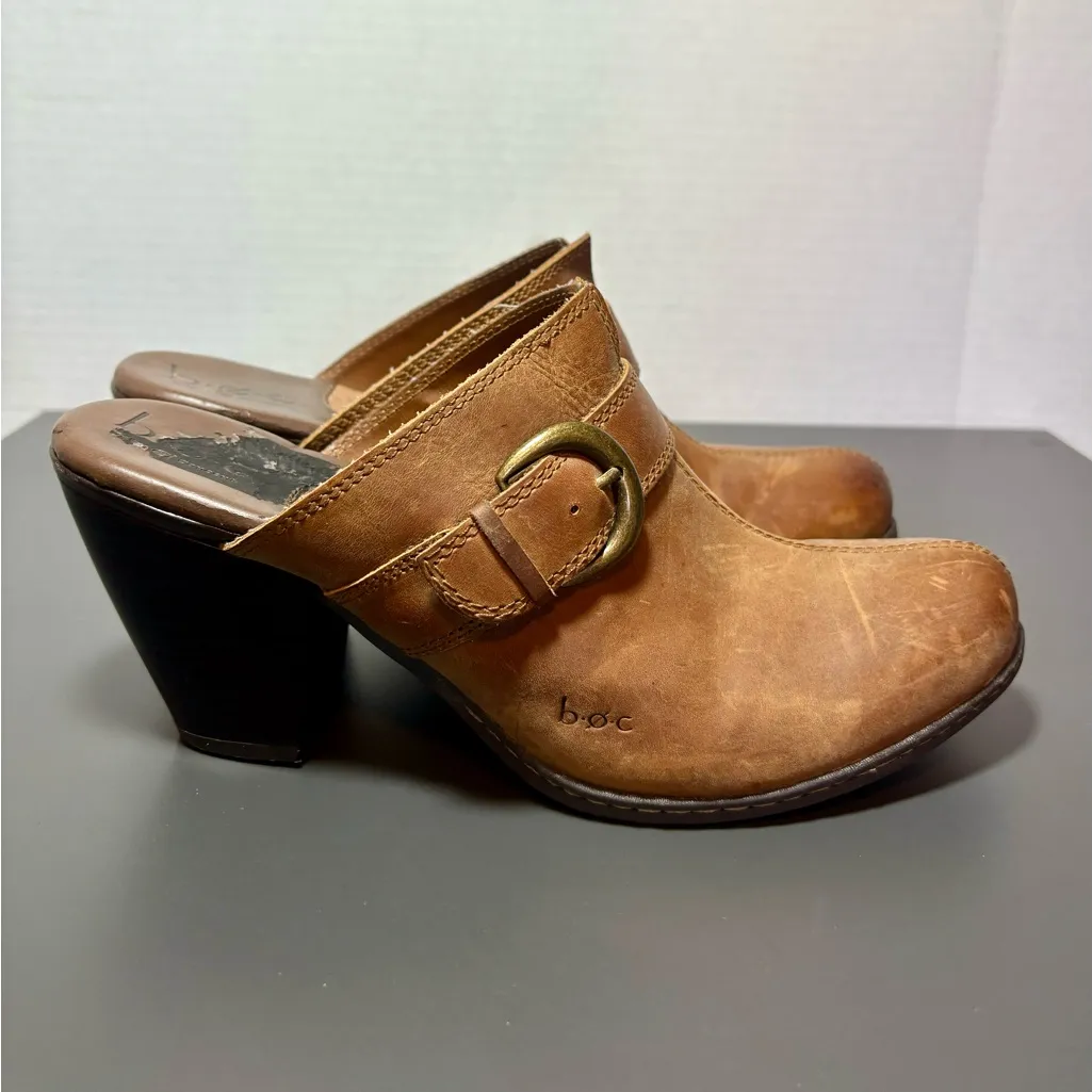 B.O.C. Cognac Leather Heel Mules Brown Size 9 - Image 5
