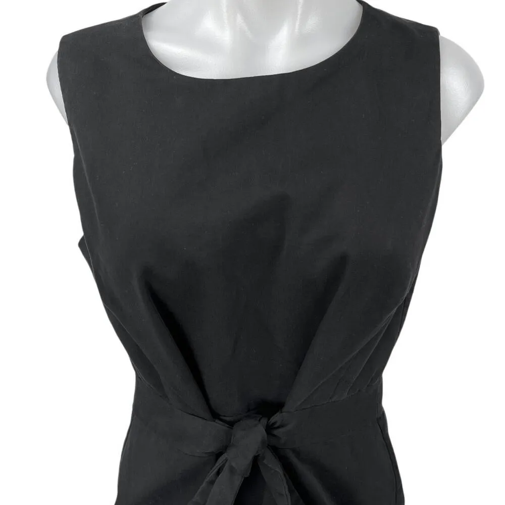 T Tahari Women's Black Sleeveless Tie Waist Zipper Knee Length Sheath Dress 10 - Image 3