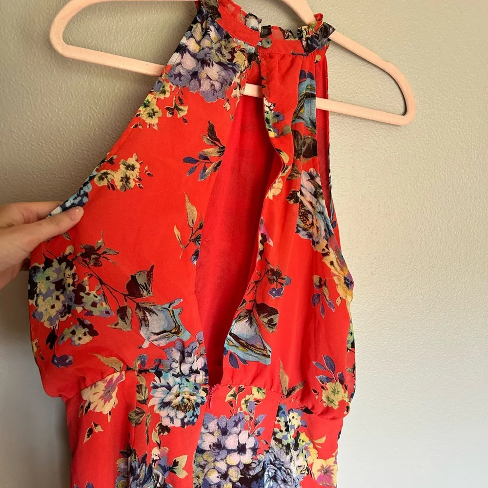 Red floral shorts romper Size L - Image 7