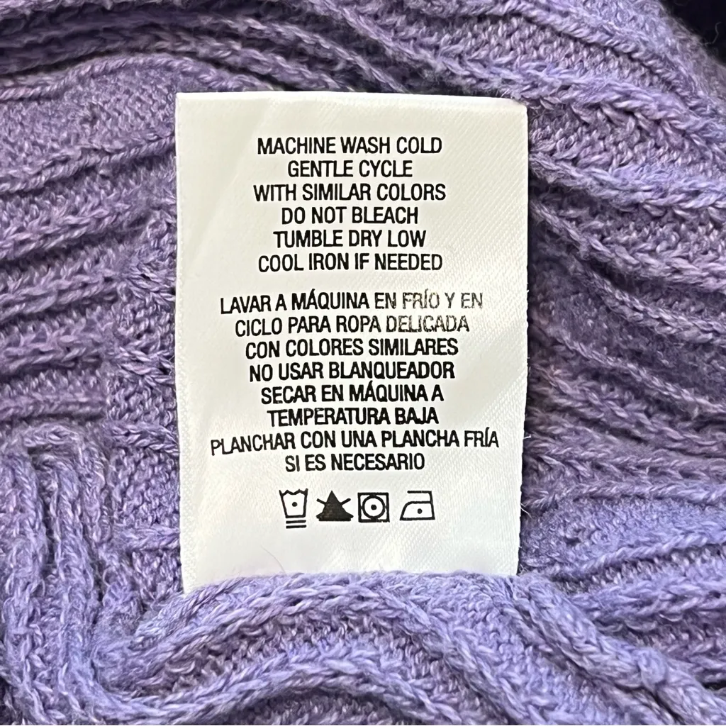 Basic Editions Light Purple V Neck Cable Knit Ribbed Long Sleeve Sweater M Size M - Image 9