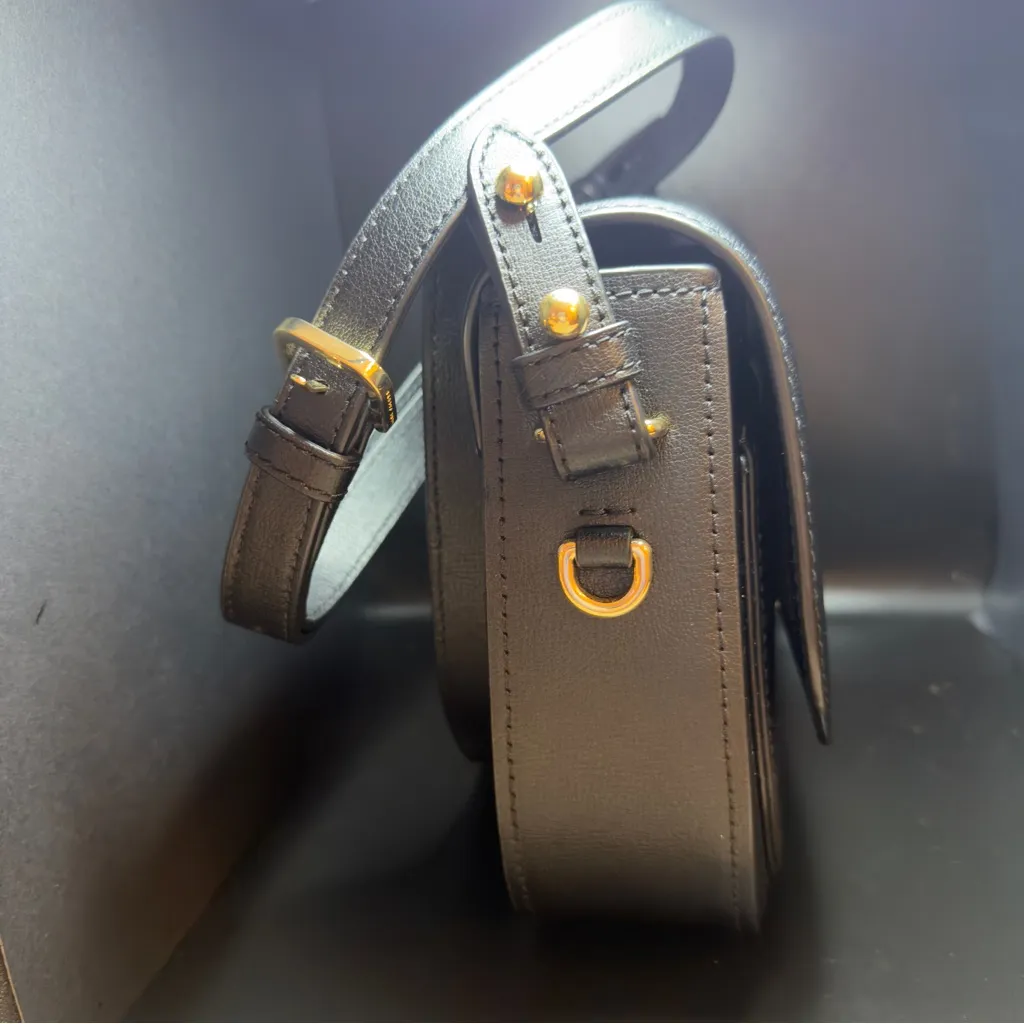 Marc Jacobs Black and Gold Rider Saddle Leather Bag - Image 5