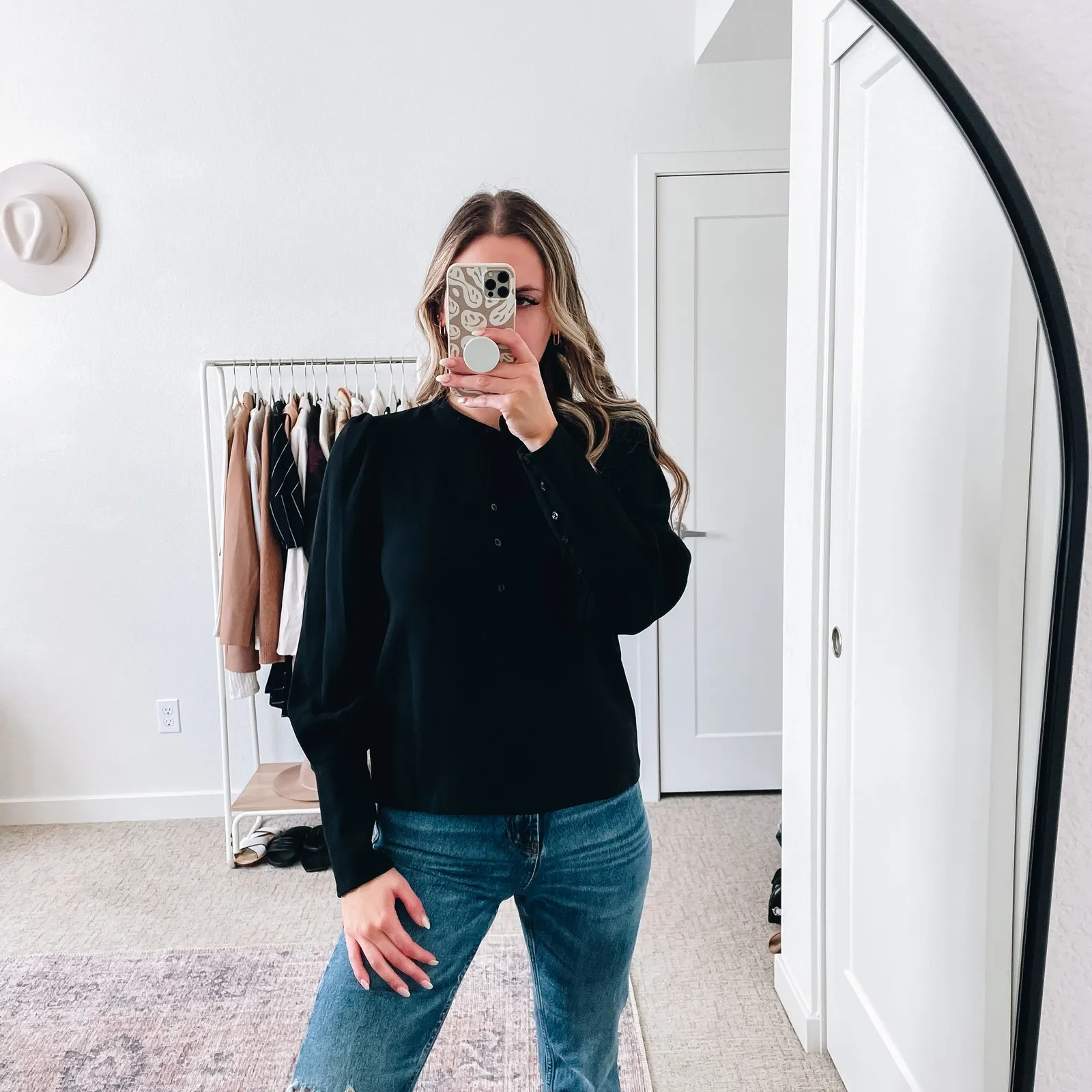 ALC Black Button Front Puff Sleeve Tophe - Image 10