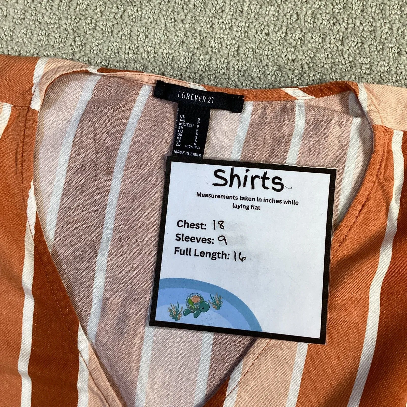 Forever 21 Striped Button Front Blouse Top Womens Size Small‎ Rust Orange - Image 4