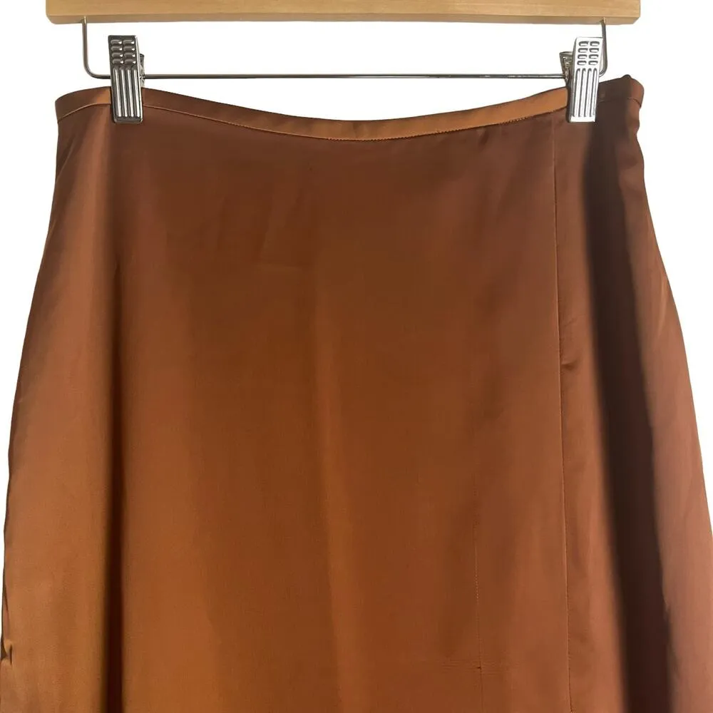Club Monaco Trycia Brown Slit Satin Bias Midi Skirt Size 6 - Image 7