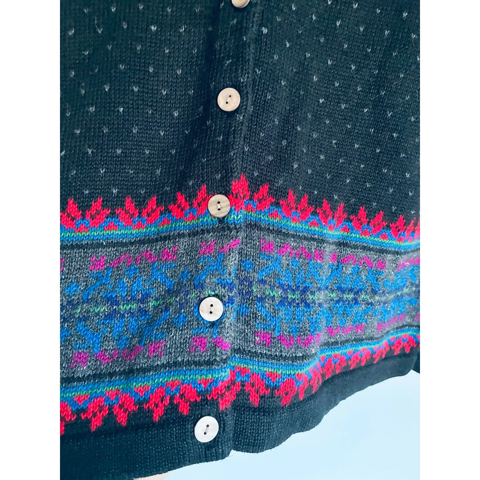 Crazy Horse Liz Claiborne Large Petite Grannycore Button Collar Cardigan Cottage Black Size undefined - Image 7