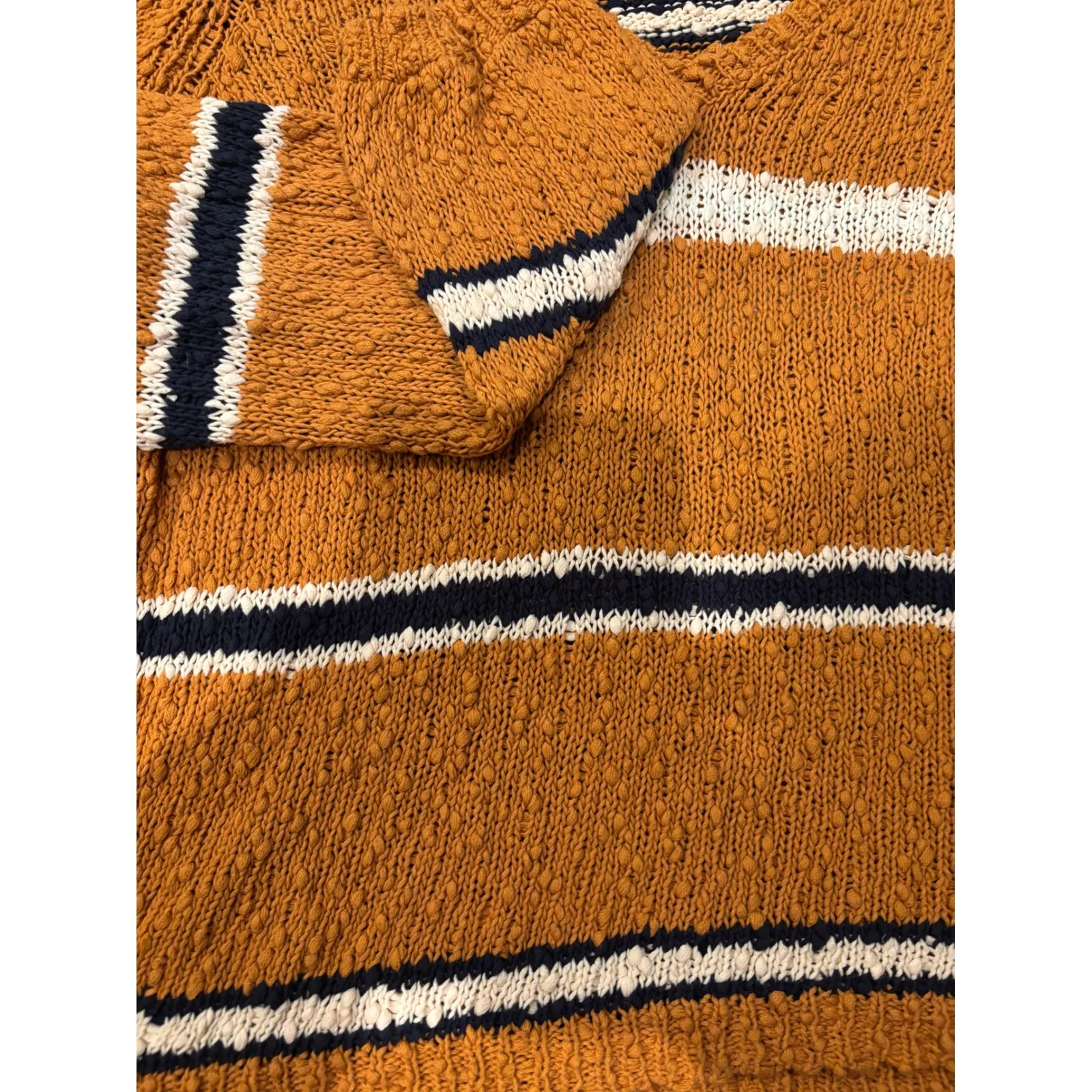 O'Neill Striped‎ Knit Sweater Large V Neck Pullover Brown White Blue - Image 2