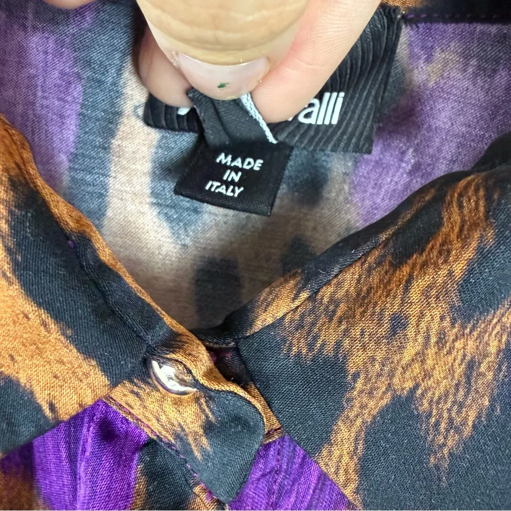 Just Cavalli  Purple Leopard Button Down Blouse - Image 6