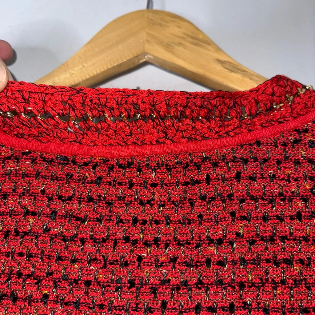 Misook Cardigan Womens XL Petite Red Sweater‎ Open Jacket Holiday Gold Tweed - Image 5