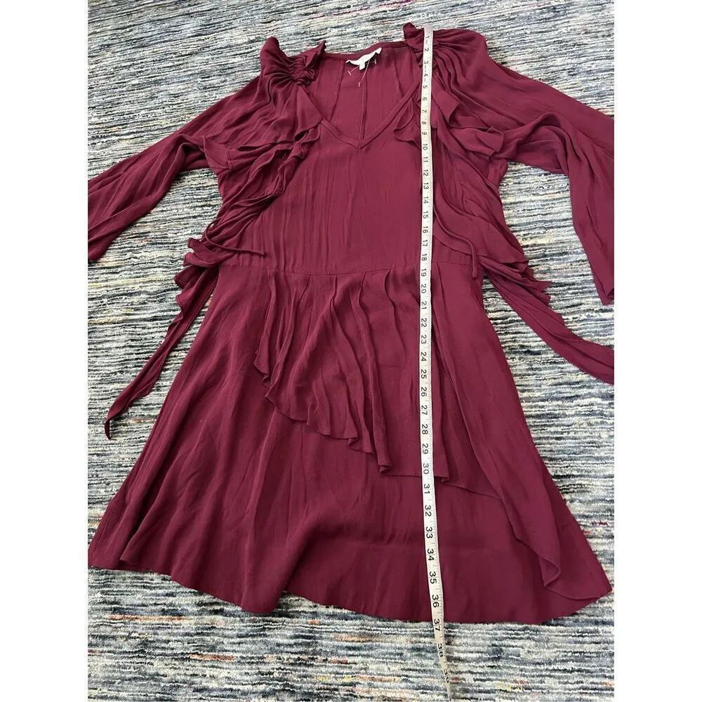 IRO Wine Salene Ruffle Trim Kimono Long-sleeved Dress Sz 42 fit US M/L - Image 9