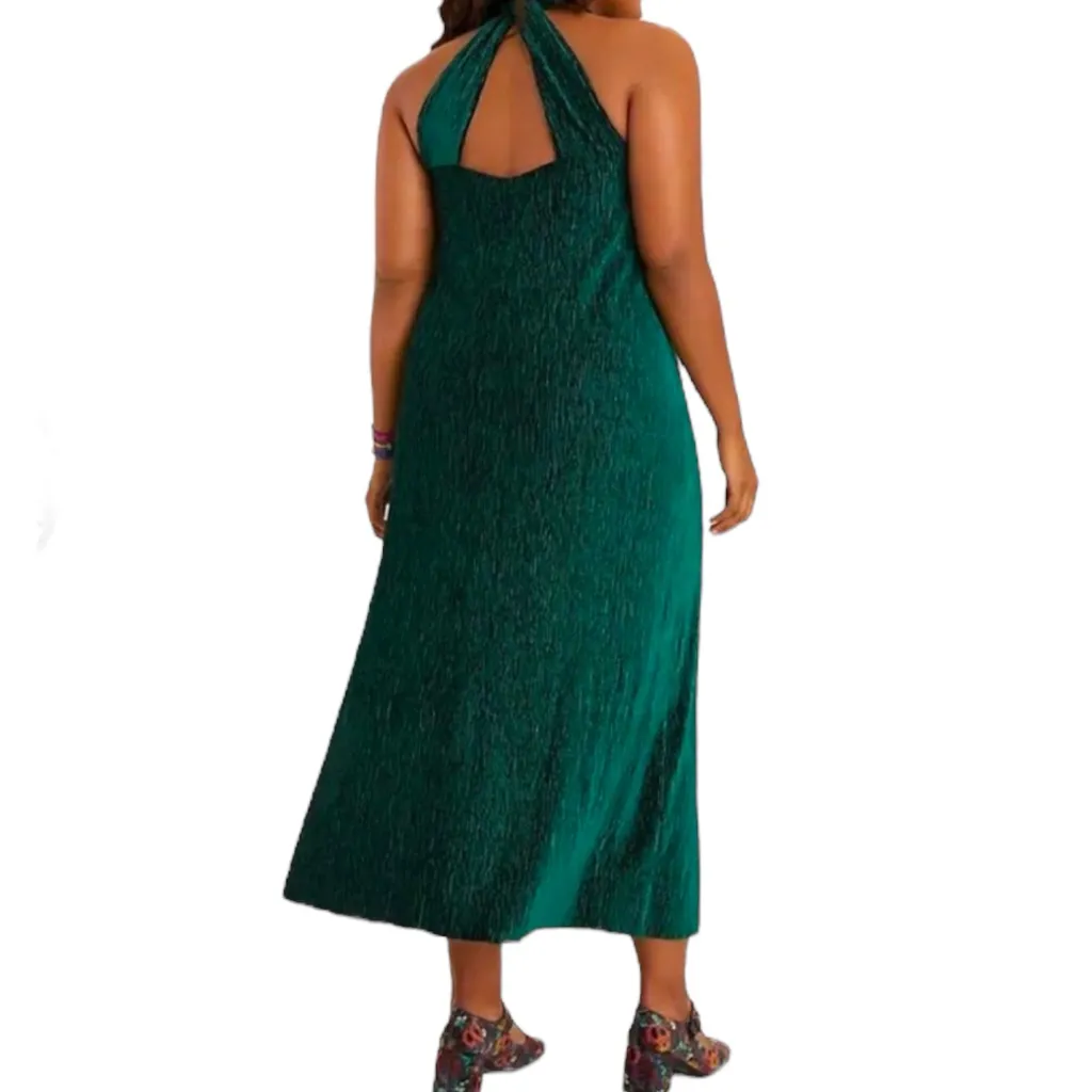 Anthropologie Maeve Adrienne Twist-Back Velvet Midi in Holly size Large Emerald - Image 2